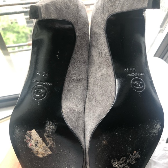 Vintage Chanel Gray Suede 8.5 Heels Authentic